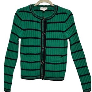 Free Assembly Green Navy Striped Cardigan Sweater Sz S 4-6 preppy academia chic